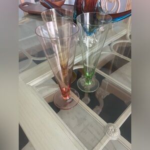 Set of three vintage cocktail glasses multi pastel colours cute for champsgne